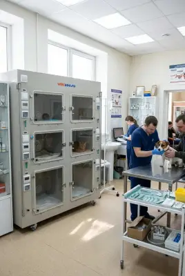 Модуль (стационар) wikiVET 5 клеток 3 яруса из полипропилена СТАНДАРТ с системой вентиляции со стеклами