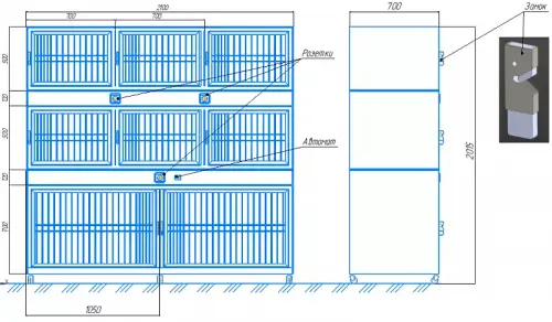 Модуль (стационар) wikiVET 8 клеток 3 яруса из нержавеющей стали 0001